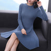 Image of Women Long Sleeve Sweater Dress Women's Irregular Hem Casual Autumn Winter Dress Women O-neck A Line Short Mini Knitted Dresses