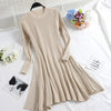 Image of Women Long Sleeve Sweater Dress Women's Irregular Hem Casual Autumn Winter Dress Women O-neck A Line Short Mini Knitted Dresses