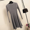Image of Women Long Sleeve Sweater Dress Women's Irregular Hem Casual Autumn Winter Dress Women O-neck A Line Short Mini Knitted Dresses