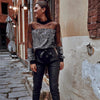 Image of Women Mesh Patchwork Shirts Sequin Blouse Summer Fashion Ladies Long Sleeve Lace Sheer Shirt Tops Pullover Femme Chemise Clothes