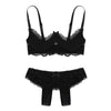 Image of Women Micro Bikini Lace Lingerie Set Sissy Erotic Underwear 1/4 Cup Unlined Shelf Bra with Open Crotch Briefs Hot Exotic Apparel