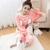 Image of Women Pajama Sets 2019 Autumn winter Flannel Cartoon Warm Pyjamas Women Homewear Animal Sleepwear Cat female pajama