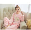 Image of Women Pajama Sets 2019 Autumn winter Flannel Cartoon Warm Pyjamas Women Homewear Animal Sleepwear Cat female pajama