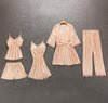 Image of Women Pajamas 5 Pieces Satin Sleepwear Pijama Silk Home Wear Home Clothing Embroidery Sleep Lounge Pyjama with Chest Pads