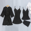Image of Women Pajamas 5 Pieces Satin Sleepwear Pijama Silk Home Wear Home Clothing Embroidery Sleep Lounge Pyjama with Chest Pads