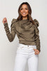 Image of Women Satin Blouses 2019 Fashion High Neck Long Puff Sleeve Black Elegant Blouse Shirt Office Lady Classic Blusas Chemise Femme