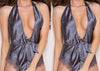 Image of Women Sexy Lace Satin Lingerie Smooth Silk-like Nightwear Sleepwear Set Nighties for Women Night Dress Wear Deep V-Neck