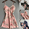 Image of Women Sexy Lingerie Satin Sleepwear Summer Nightdress Lace Nightgown Floral Print Silk Homewear Female Chest Pad Nightwear