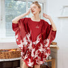 Image of Women Sexy Nightwear Satin Silk Sleepwear Bat Sleeve Knee Length Sleepshirts Crane Nightdress Lingerie Night Wear Dress Gown