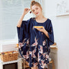 Image of Women Sexy Nightwear Satin Silk Sleepwear Bat Sleeve Knee Length Sleepshirts Crane Nightdress Lingerie Night Wear Dress Gown