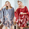 Image of Women Sexy Nightwear Satin Silk Sleepwear Bat Sleeve Knee Length Sleepshirts Crane Nightdress Lingerie Night Wear Dress Gown