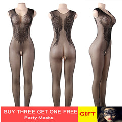 Women Sexy Open Crotch Bodystocking erotic Lingerie V neck Body suit stocking porno underwear Crotchless babydolls costumes 575