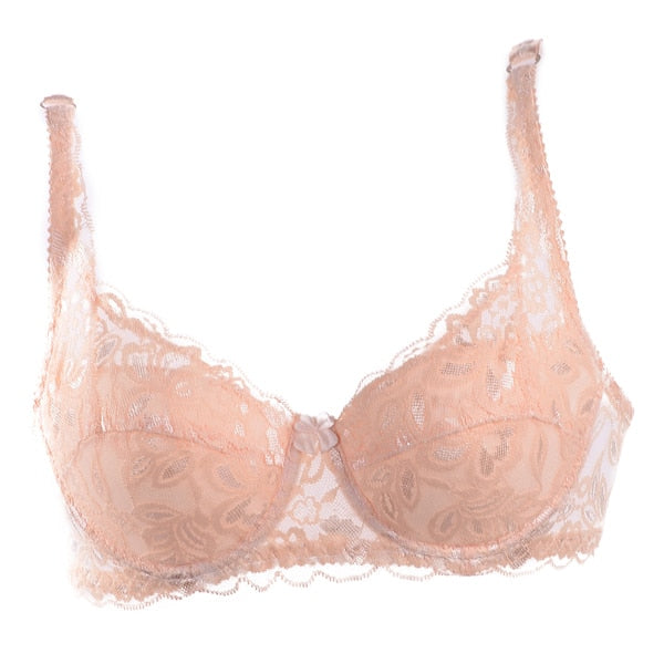 Women Sexy Underwear Brand Lace Minimizer Padded Lace Sheer Push Up Bra 34 Cup