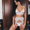 Image of Women Transparent Bra Set 3 Psc Set Garter Black Sexy Lingerie Unlined Lace Lenceria Plus Size Underwear Intimates White