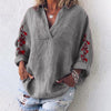 Image of Women V Neck Long Sleeve Blouse Floral Embroidery Tops ZANZEA Autumn Cotton Linen Shirt Femme Robe Work Blusas Chemise Mujer 7