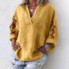 Image of Women V Neck Long Sleeve Blouse Floral Embroidery Tops ZANZEA Autumn Cotton Linen Shirt Femme Robe Work Blusas Chemise Mujer 7