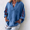Image of Women V Neck Long Sleeve Blouse Floral Embroidery Tops ZANZEA Autumn Cotton Linen Shirt Femme Robe Work Blusas Chemise Mujer 7