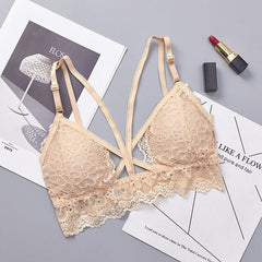 Women\'s Deep V Lace Bra Sexy Bralette Hollow Out Lingerie Female Seamless Padded Floral Brassiere Femme Sexy Underwear