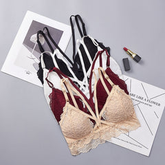Women\'s Deep V Lace Bra Sexy Bralette Hollow Out Lingerie Female Seamless Padded Floral Brassiere Femme Sexy Underwear