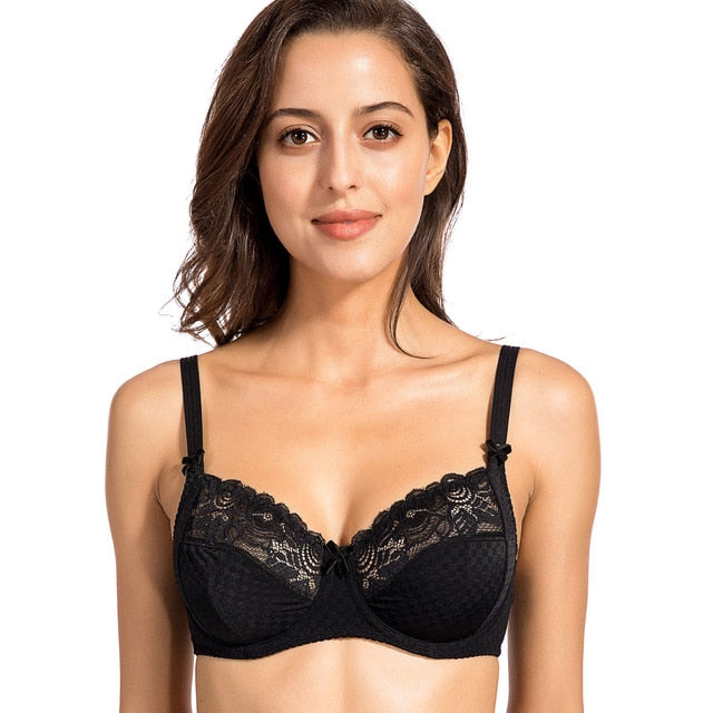 Women's Floral Sheer Lace Unlined Underwire Non Padded Full Figure Plus Size Bra 34-42 B C DD E F
