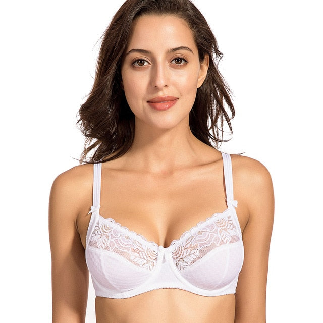 Women's Floral Sheer Lace Unlined Underwire Non Padded Full Figure Plus Size Bra 34-42 B C DD E F