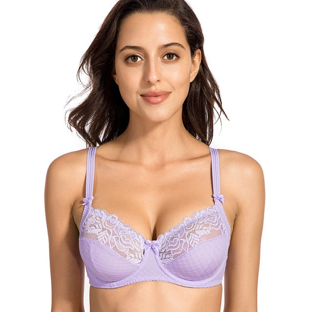 Women's Floral Sheer Lace Unlined Underwire Non Padded Full Figure Plus Size Bra 34-42 B C DD E F