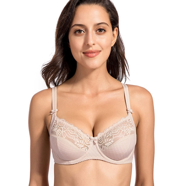Women's Floral Sheer Lace Unlined Underwire Non Padded Full Figure Plus Size Bra 34-42 B C DD E F