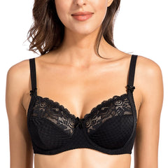 Women's Floral Sheer Lace Unlined Underwire Non Padded Full Figure Plus Size Bra 34-42 B C DD E F