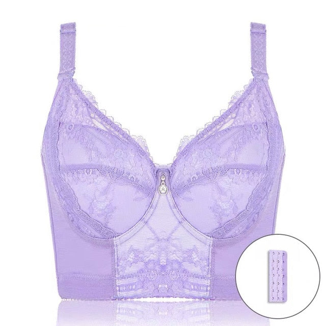 Women's Full Coverage Underwired Non Padding Breathable Balconette Sheer Floral Lace Bra Plus Size 34-46 B C D E F G H I J