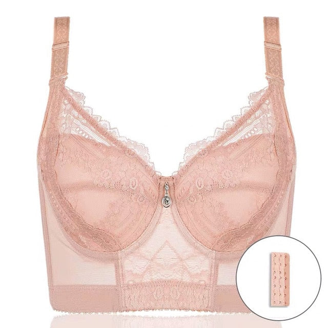 Women's Full Coverage Underwired Non Padding Breathable Balconette Sheer Floral Lace Bra Plus Size 34-46 B C D E F G H I J