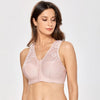 Image of Women's Full Coverage Wirefree Plus Size Front Closure Sheer Lace Bra Racerback