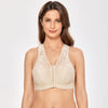 Image of Women's Full Coverage Wirefree Plus Size Front Closure Sheer Lace Bra Racerback
