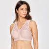 Image of Women's Full Coverage Wirefree Plus Size Front Closure Sheer Lace Bra Racerback
