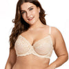Image of Women's Full coverage Underwired Non Padding Sheer Floral Lace Breathable Balconette Bra Plus Size