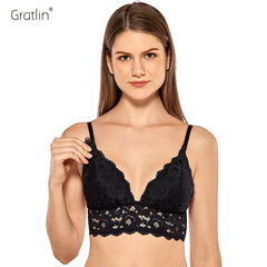 Women's Lightly Lined Wirefree Maternity Nursing Bra Lace Longline