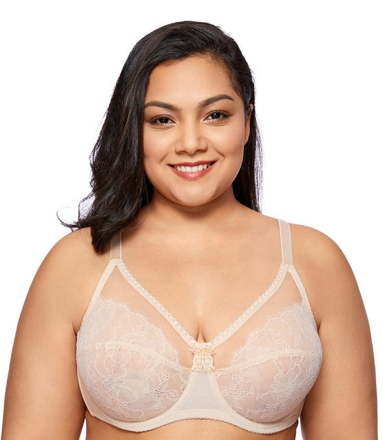 Women's  No Padding Sheer Lace Full Cup Plus Size Unlined Underwire Bra Breathable