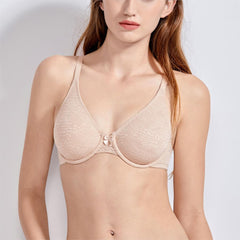 Women's Non Padded Underwire Full Coverage Sheer Lace Minimizer Supportive Bra