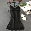 Image of Women's Sexy Lingerie Silk Nightgown Summer Dress Lace Night Dress Sleepwear Babydoll Nightie Satin Homewear Chest Pad Nightwear