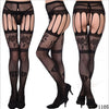 Image of Women's Sexy Solid Striped Elastic High Waist Transparent Stockings Lingerie Garter Fishnet Pantyhose Open Crotch Tights