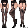 Image of Women's Sexy Solid Striped Elastic High Waist Transparent Stockings Lingerie Garter Fishnet Pantyhose Open Crotch Tights