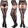 Image of Women's Sexy Solid Striped Elastic High Waist Transparent Stockings Lingerie Garter Fishnet Pantyhose Open Crotch Tights