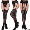 Image of Women's Sexy Solid Striped Elastic High Waist Transparent Stockings Lingerie Garter Fishnet Pantyhose Open Crotch Tights