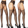Image of Women's Sexy Solid Striped Elastic High Waist Transparent Stockings Lingerie Garter Fishnet Pantyhose Open Crotch Tights