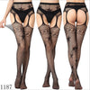 Image of Women's Sexy Solid Striped Elastic High Waist Transparent Stockings Lingerie Garter Fishnet Pantyhose Open Crotch Tights