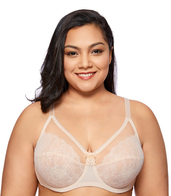 Women's Sheer Lace No Padding Unlined Full Coverage Plus Size Underwire Bra
