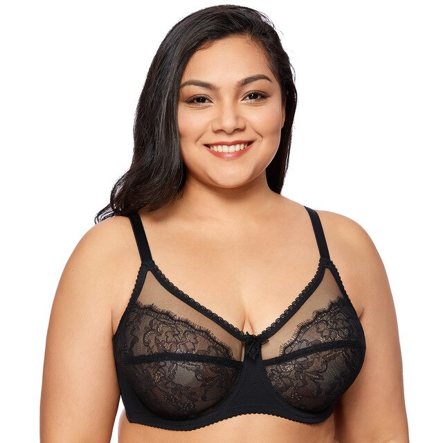 Women's Sheer Lace No Padding Unlined Full Coverage Plus Size Underwire Bra