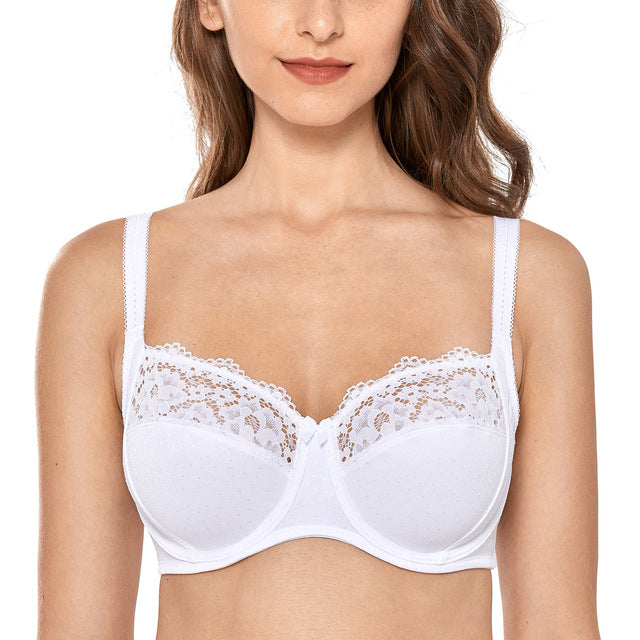 Women's Sheer Lace Non Padded Full Coverage Underwire Support Plus Size Minimizer Bra