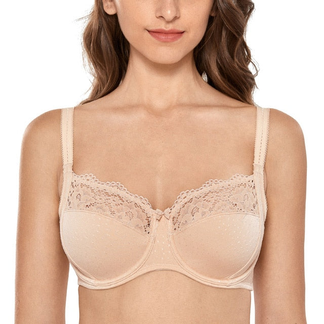 Women's Sheer Lace Non Padded Full Coverage Underwire Support Plus Size Minimizer Bra