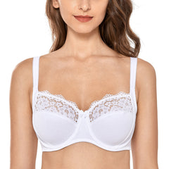 Women's Sheer Lace Non Padded Full Coverage Underwire Support Plus Size Minimizer Bra