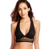 Image of Women's Wirefree Removable Pads Longline Deep V Lace Bra Halter Bralette